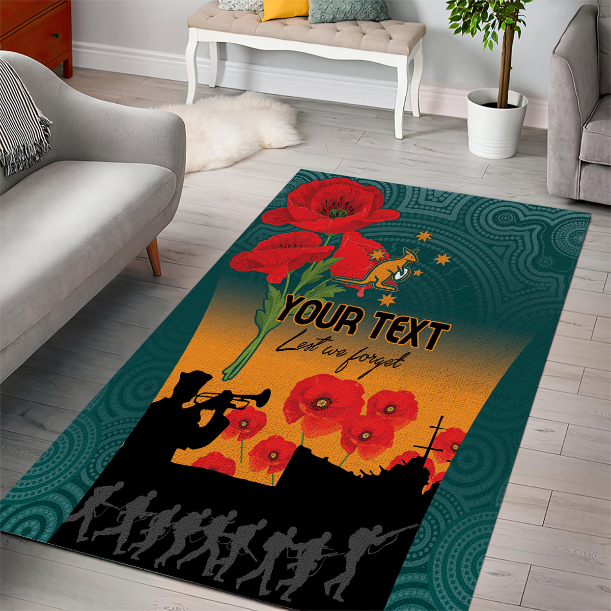 Custom Wallaroos Rugby ANZAC Area Rug Poppy Soldier With Aboriginal Dots Art - Vibe Hoodie Shop