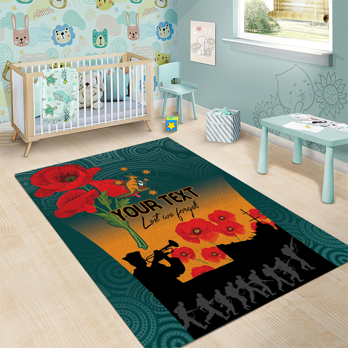 Custom Wallaroos Rugby ANZAC Area Rug Poppy Soldier With Aboriginal Dots Art - Vibe Hoodie Shop