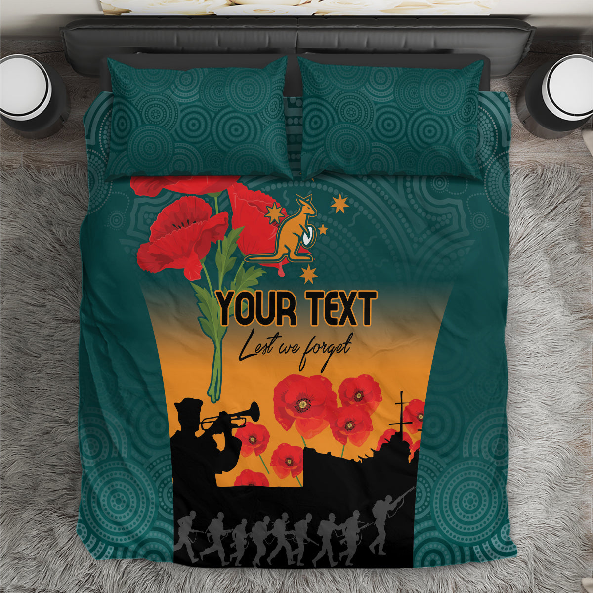 Custom Wallaroos Rugby ANZAC Bedding Set Poppy Soldier With Aboriginal Dots Art - Vibe Hoodie Shop