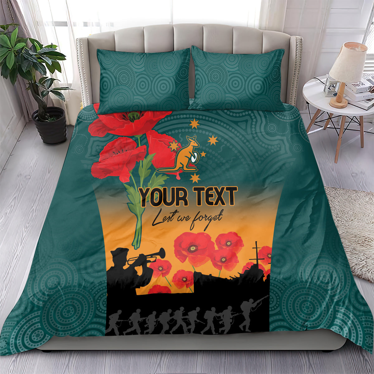 Custom Wallaroos Rugby ANZAC Bedding Set Poppy Soldier With Aboriginal Dots Art - Vibe Hoodie Shop