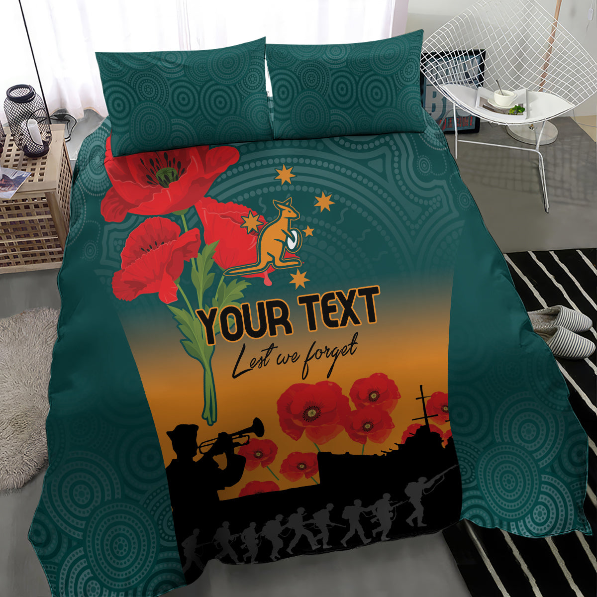 Custom Wallaroos Rugby ANZAC Bedding Set Poppy Soldier With Aboriginal Dots Art - Vibe Hoodie Shop