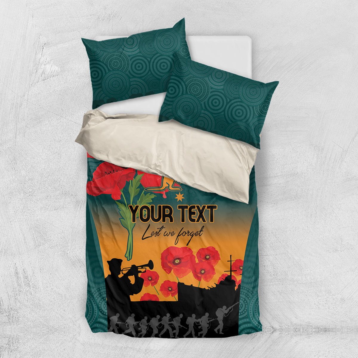 Custom Wallaroos Rugby ANZAC Bedding Set Poppy Soldier With Aboriginal Dots Art - Vibe Hoodie Shop