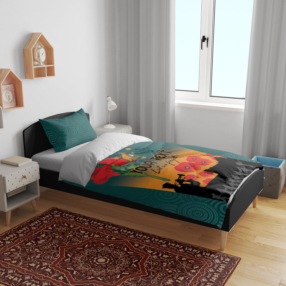 Custom Wallaroos Rugby ANZAC Bedding Set Poppy Soldier With Aboriginal Dots Art - Vibe Hoodie Shop