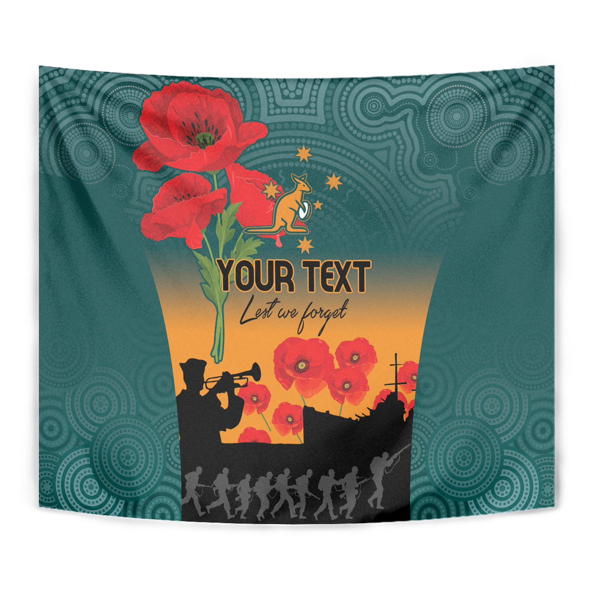 Custom Wallaroos Rugby ANZAC Tapestry Poppy Soldier With Aboriginal Dots Art - Vibe Hoodie Shop