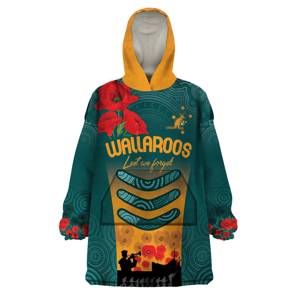 Custom Wallaroos Rugby ANZAC Wearable Blanket Hoodie Poppy Soldier With Aboriginal Dots Art - Vibe Hoodie Shop