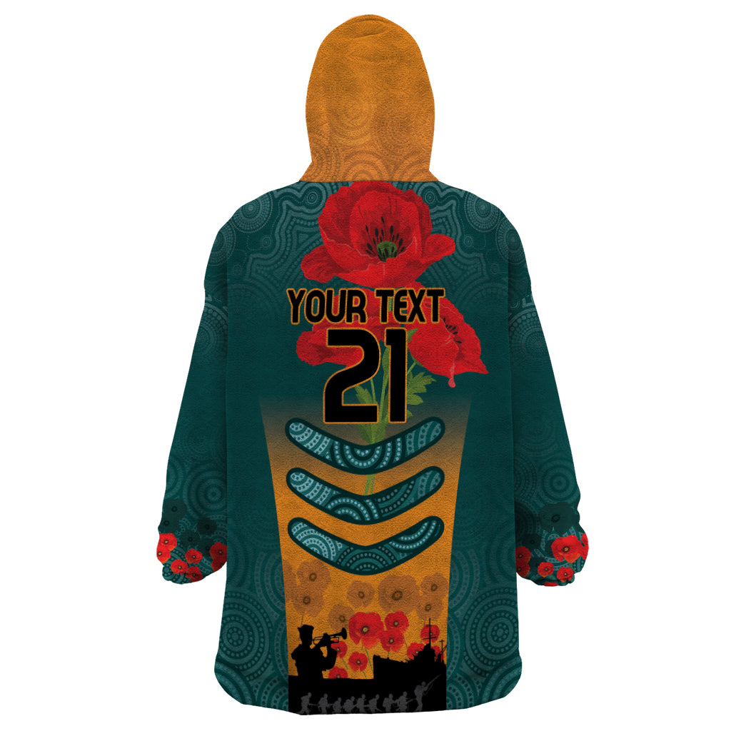 Custom Wallaroos Rugby ANZAC Wearable Blanket Hoodie Poppy Soldier With Aboriginal Dots Art - Vibe Hoodie Shop