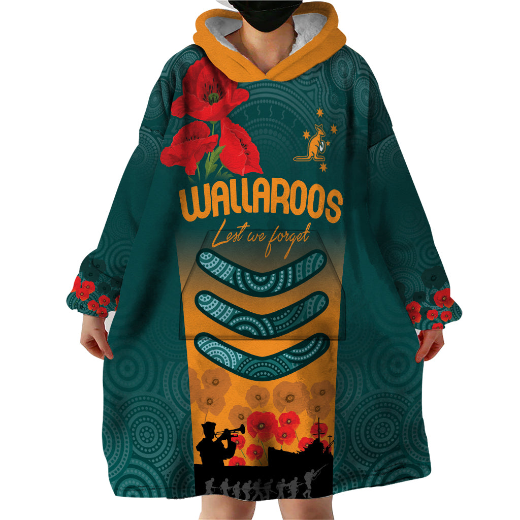 Custom Wallaroos Rugby ANZAC Wearable Blanket Hoodie Poppy Soldier With Aboriginal Dots Art - Vibe Hoodie Shop