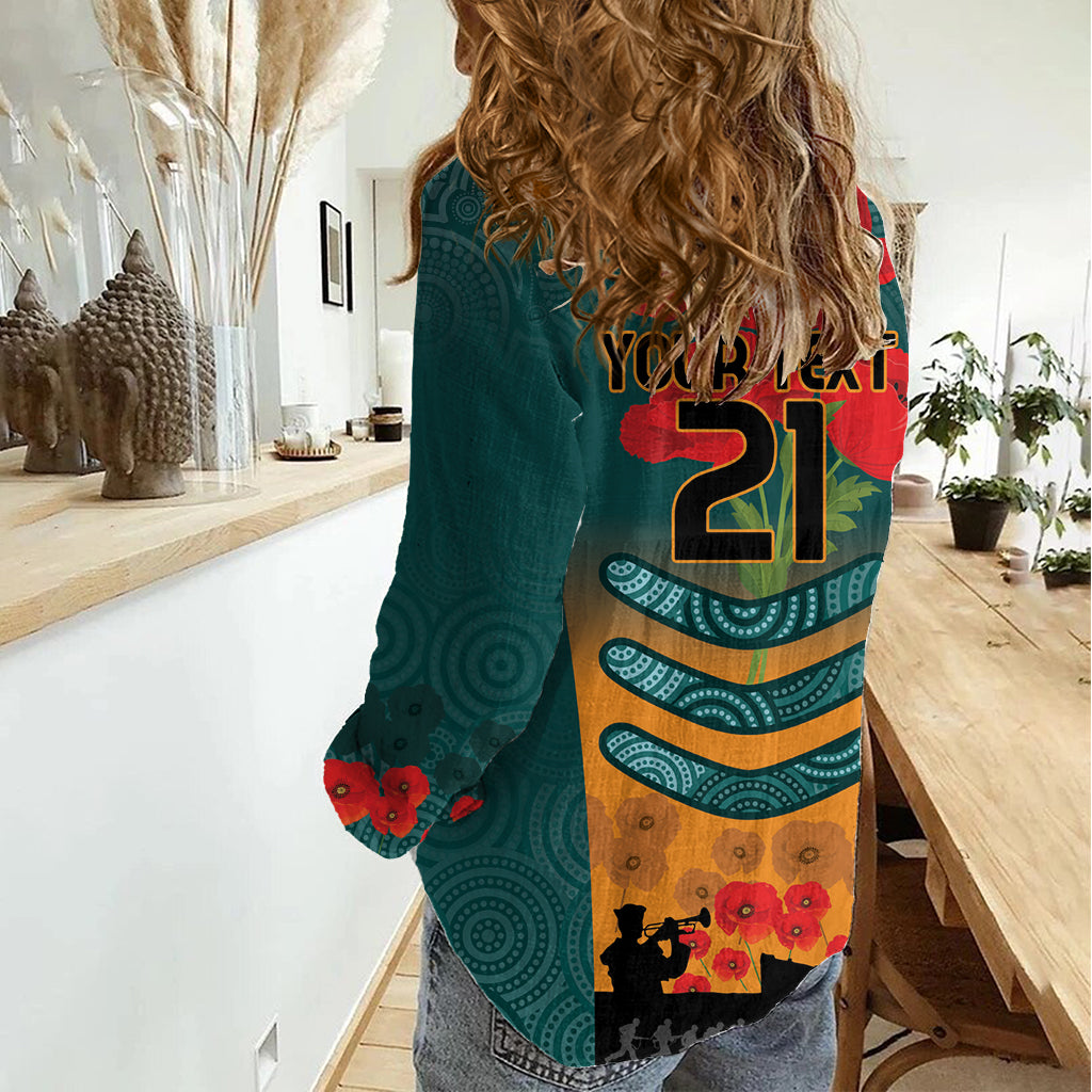 Custom Wallaroos Rugby ANZAC Women Casual Shirt Poppy Soldier With Aboriginal Dots Art - Vibe Hoodie Shop