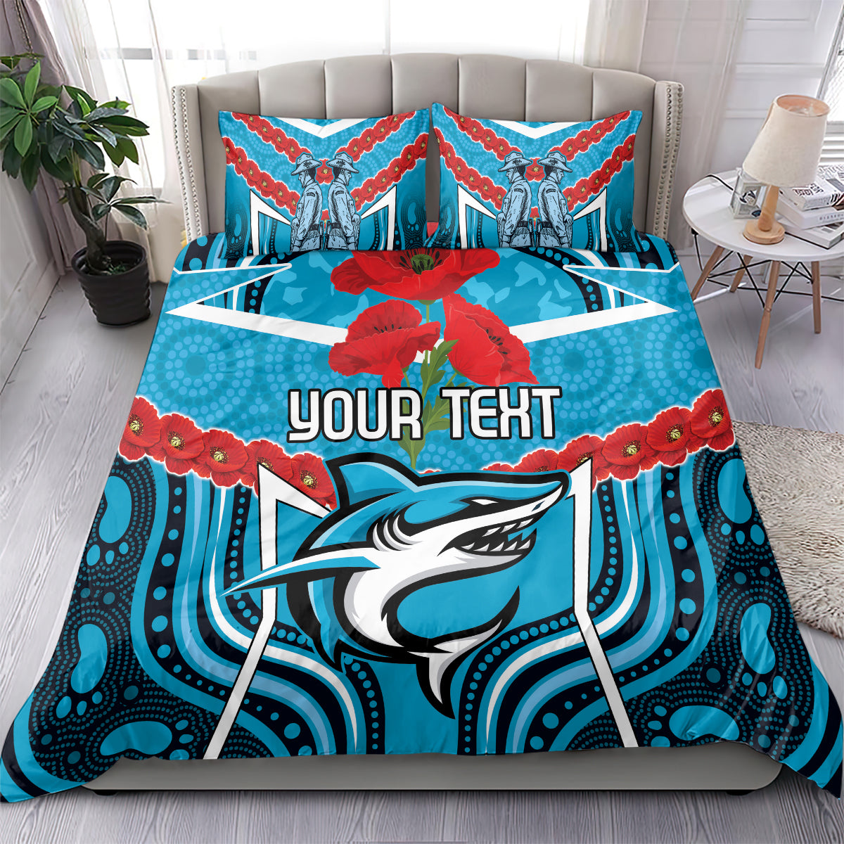 Custom Sharks Rugby ANZAC Bedding Set Gallipoli Soldier With Aboriginal Art - Vibe Hoodie Shop