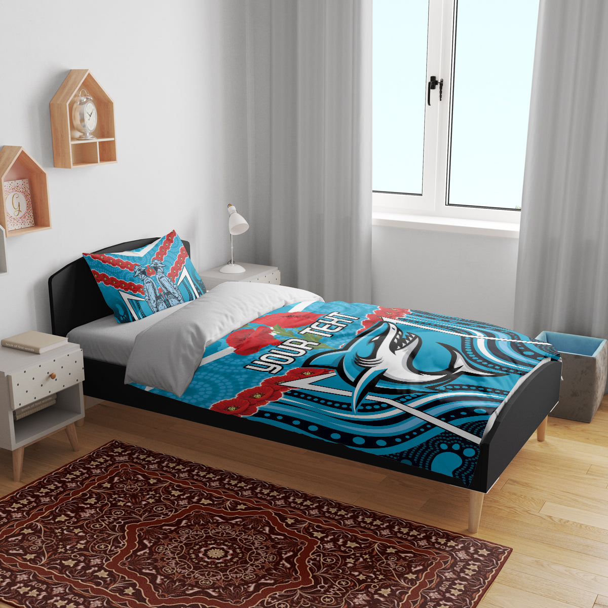 Custom Sharks Rugby ANZAC Bedding Set Gallipoli Soldier With Aboriginal Art - Vibe Hoodie Shop