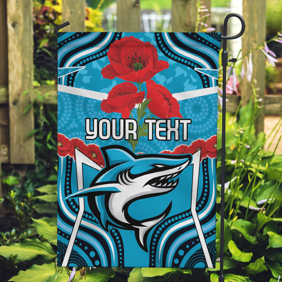 Custom Sharks Rugby ANZAC Garden Flag Gallipoli Soldier With Aboriginal Art - Vibe Hoodie Shop