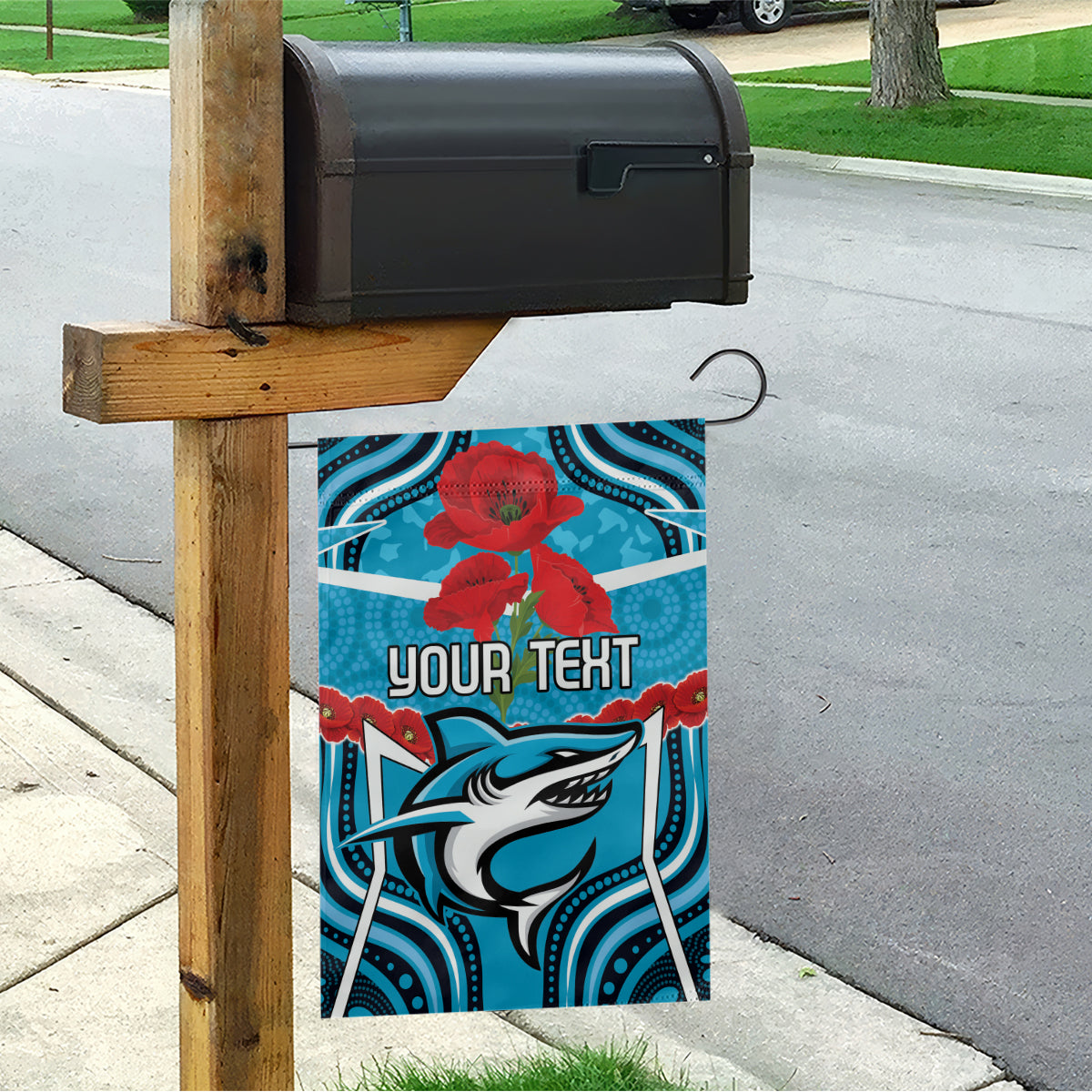 Custom Sharks Rugby ANZAC Garden Flag Gallipoli Soldier With Aboriginal Art - Vibe Hoodie Shop