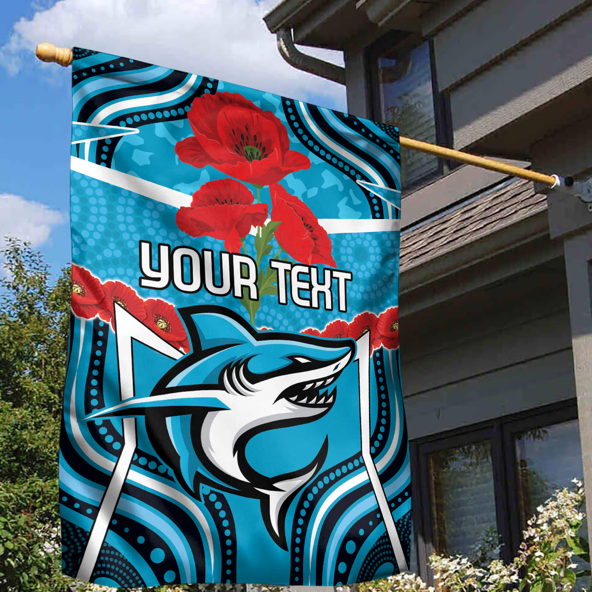 Custom Sharks Rugby ANZAC Garden Flag Gallipoli Soldier With Aboriginal Art - Vibe Hoodie Shop