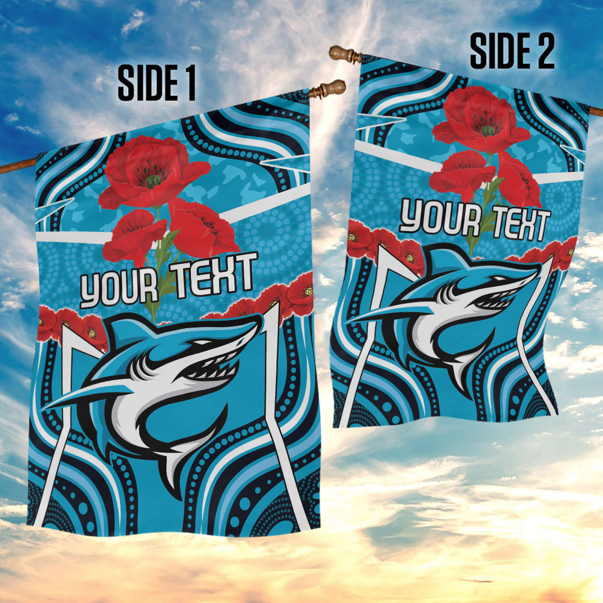 Custom Sharks Rugby ANZAC Garden Flag Gallipoli Soldier With Aboriginal Art - Vibe Hoodie Shop