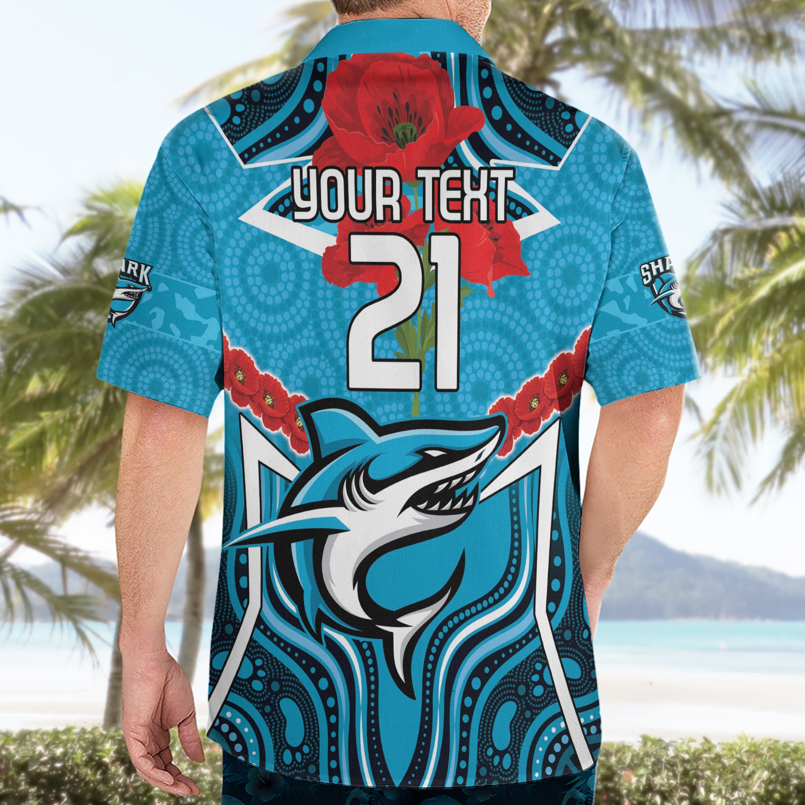 Custom Sharks Rugby ANZAC Hawaiian Shirt Gallipoli Soldier With Aboriginal Art - Vibe Hoodie Shop