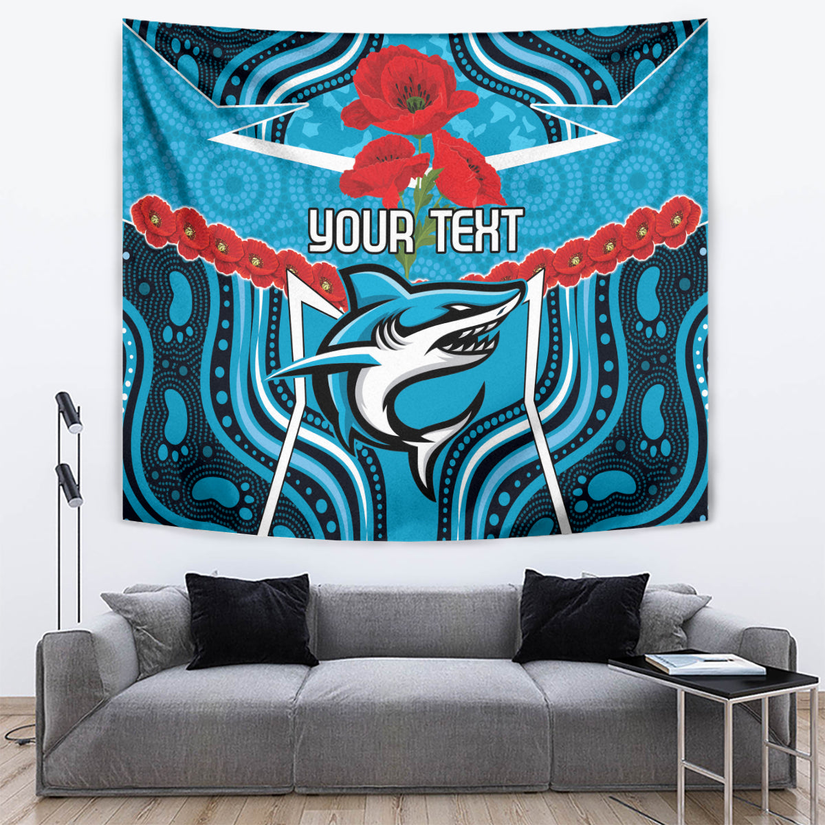 Custom Sharks Rugby ANZAC Tapestry Gallipoli Soldier With Aboriginal Art - Vibe Hoodie Shop