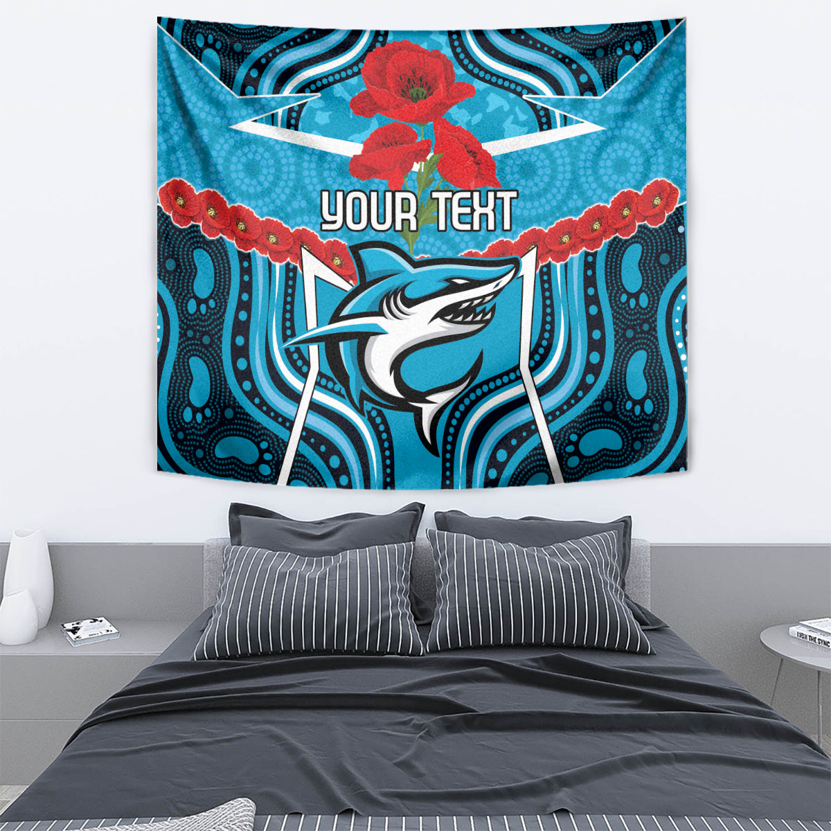 Custom Sharks Rugby ANZAC Tapestry Gallipoli Soldier With Aboriginal Art - Vibe Hoodie Shop