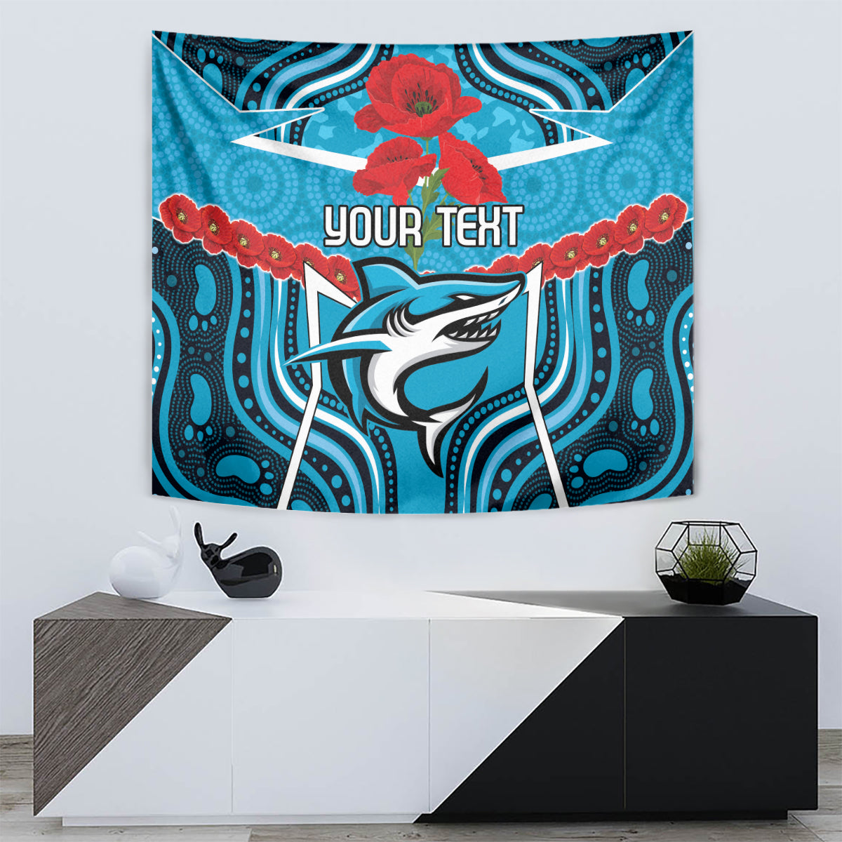 Custom Sharks Rugby ANZAC Tapestry Gallipoli Soldier With Aboriginal Art - Vibe Hoodie Shop