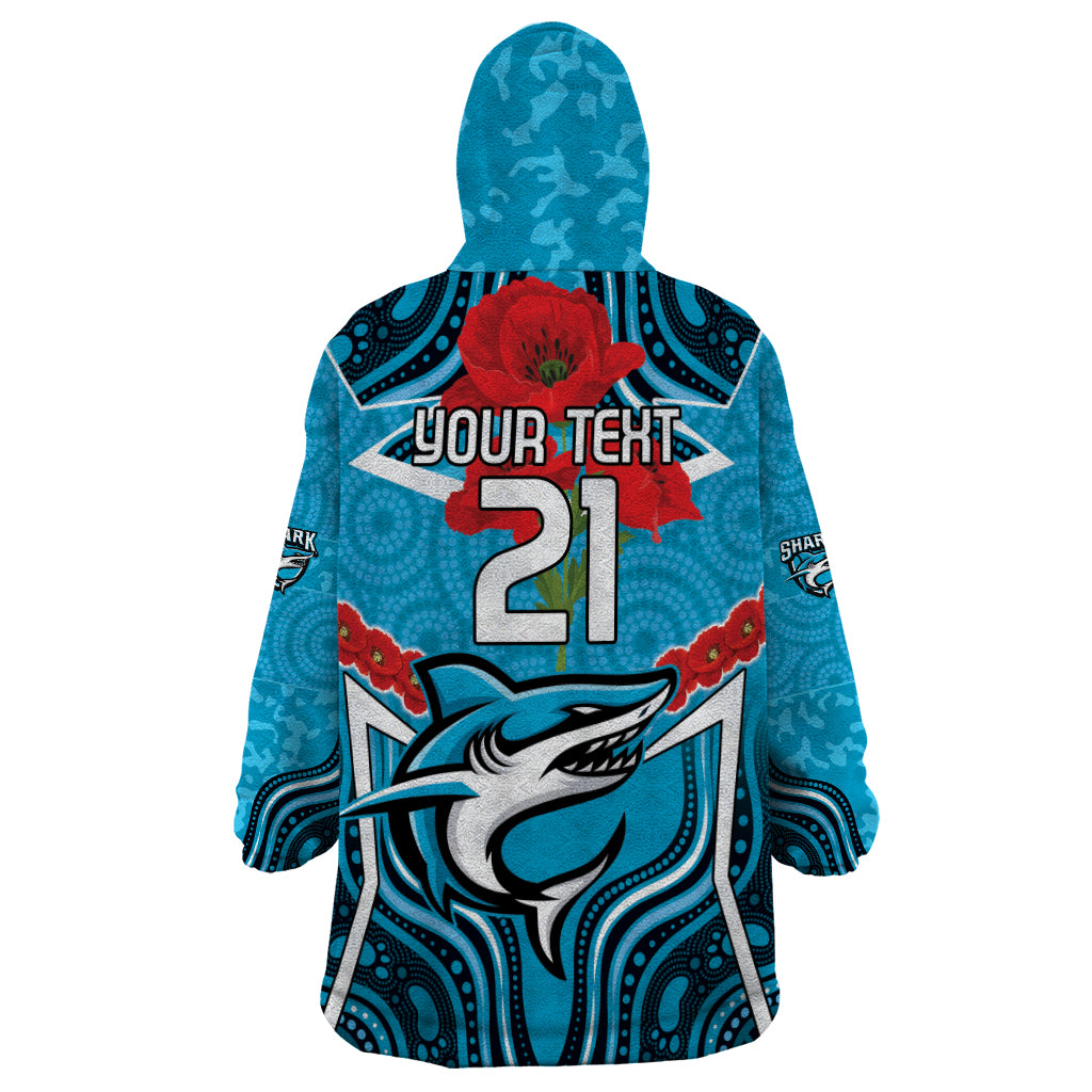 Custom Sharks Rugby ANZAC Wearable Blanket Hoodie Gallipoli Soldier With Aboriginal Art - Vibe Hoodie Shop