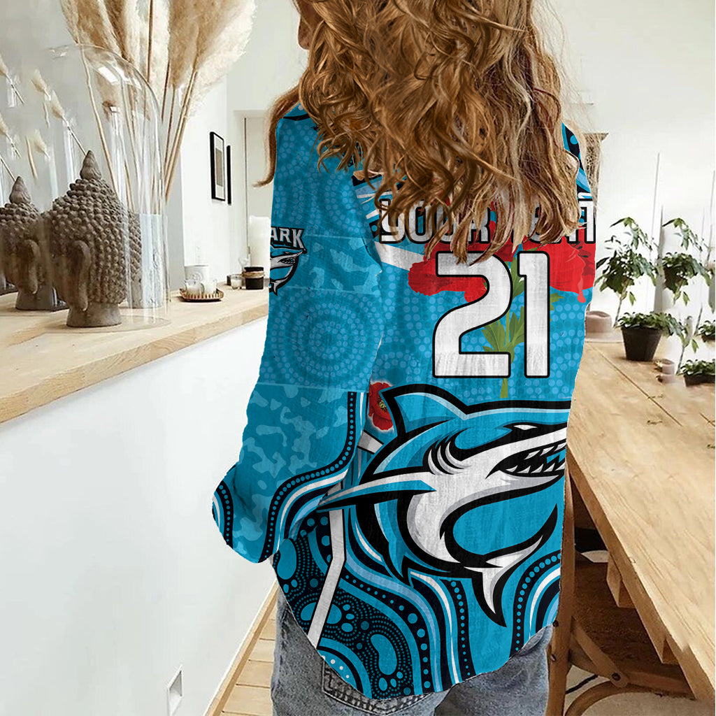 Custom Sharks Rugby ANZAC Women Casual Shirt Gallipoli Soldier With Aboriginal Art - Vibe Hoodie Shop