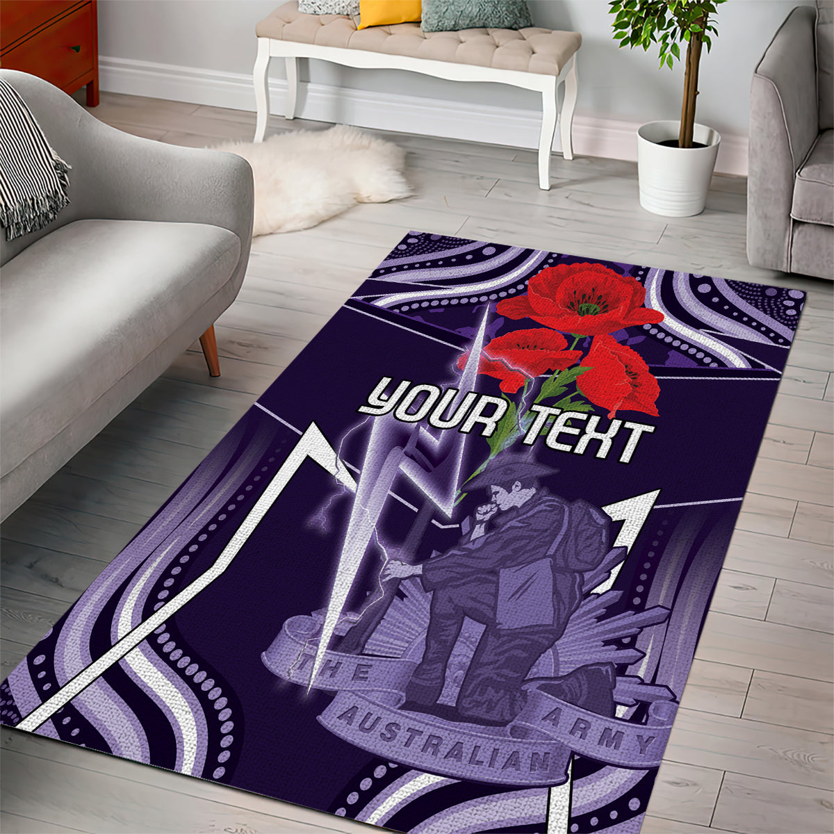 Custom Storm Rugby ANZAC Area Rug Melbourne Gallipoli Soldier With Aboriginal Art - Vibe Hoodie Shop