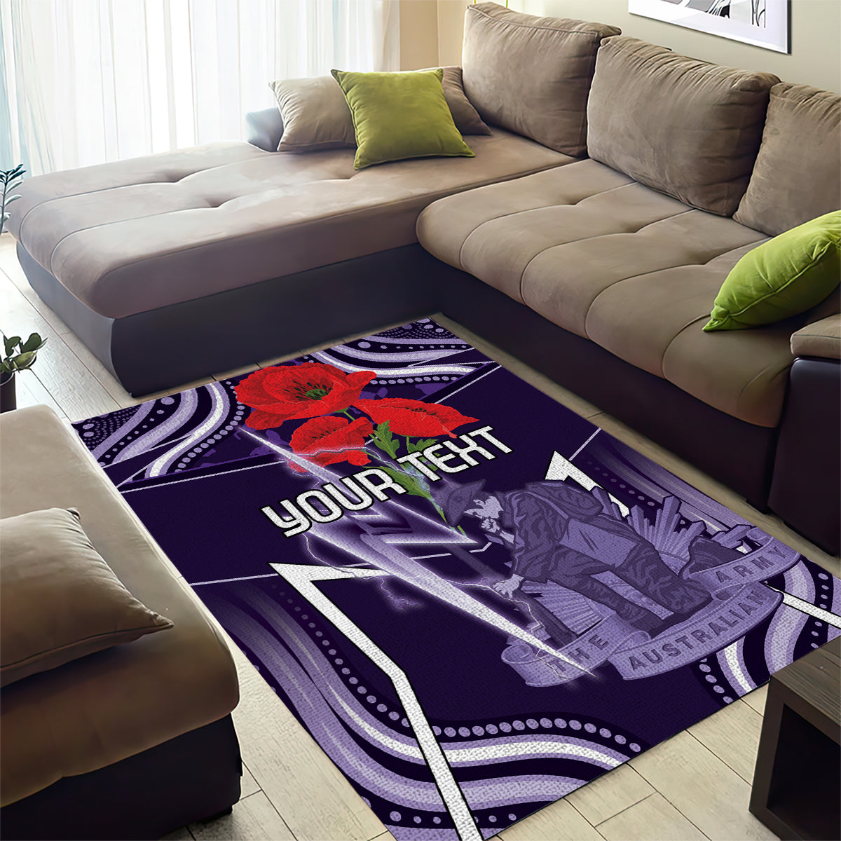 Custom Storm Rugby ANZAC Area Rug Melbourne Gallipoli Soldier With Aboriginal Art - Vibe Hoodie Shop