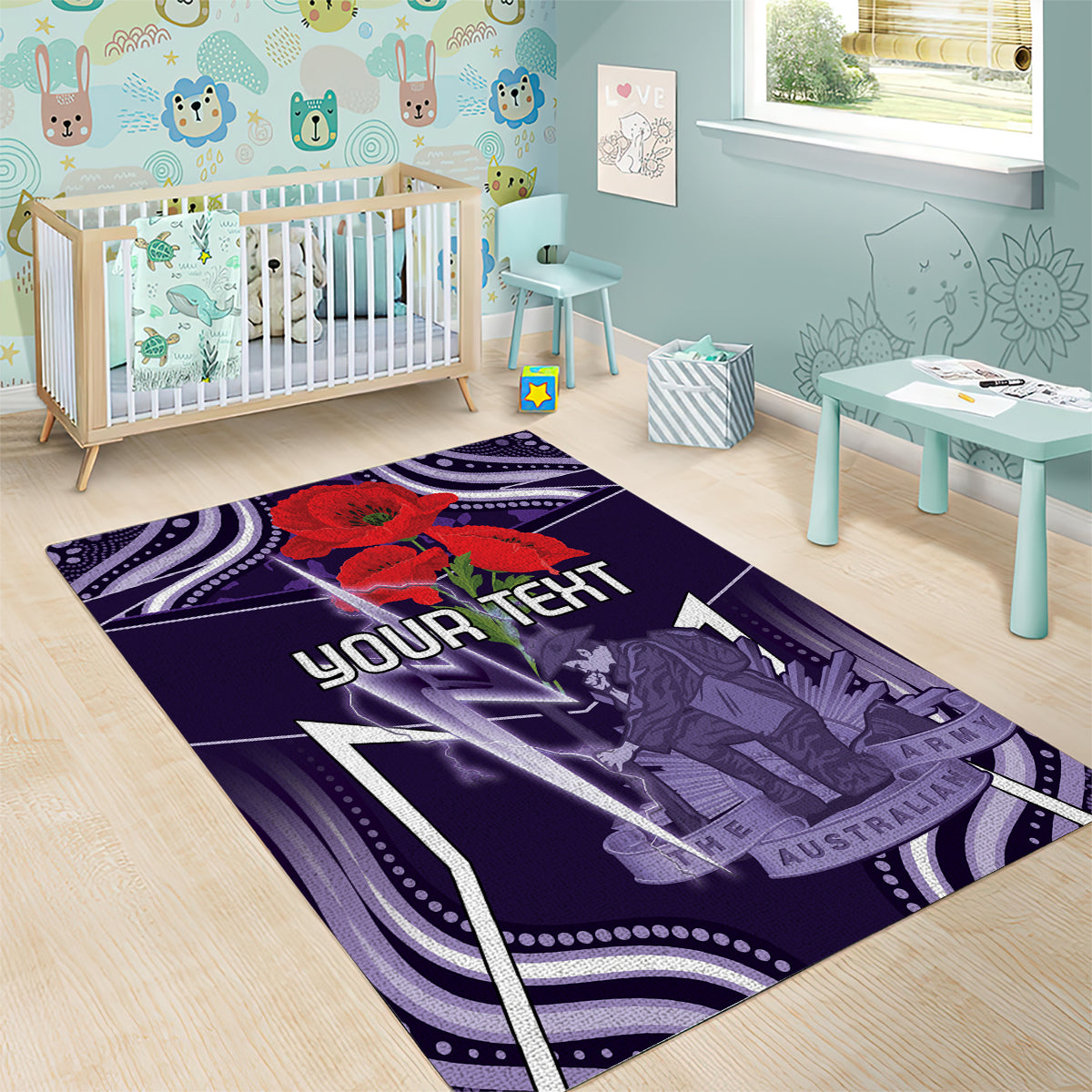 Custom Storm Rugby ANZAC Area Rug Melbourne Gallipoli Soldier With Aboriginal Art - Vibe Hoodie Shop