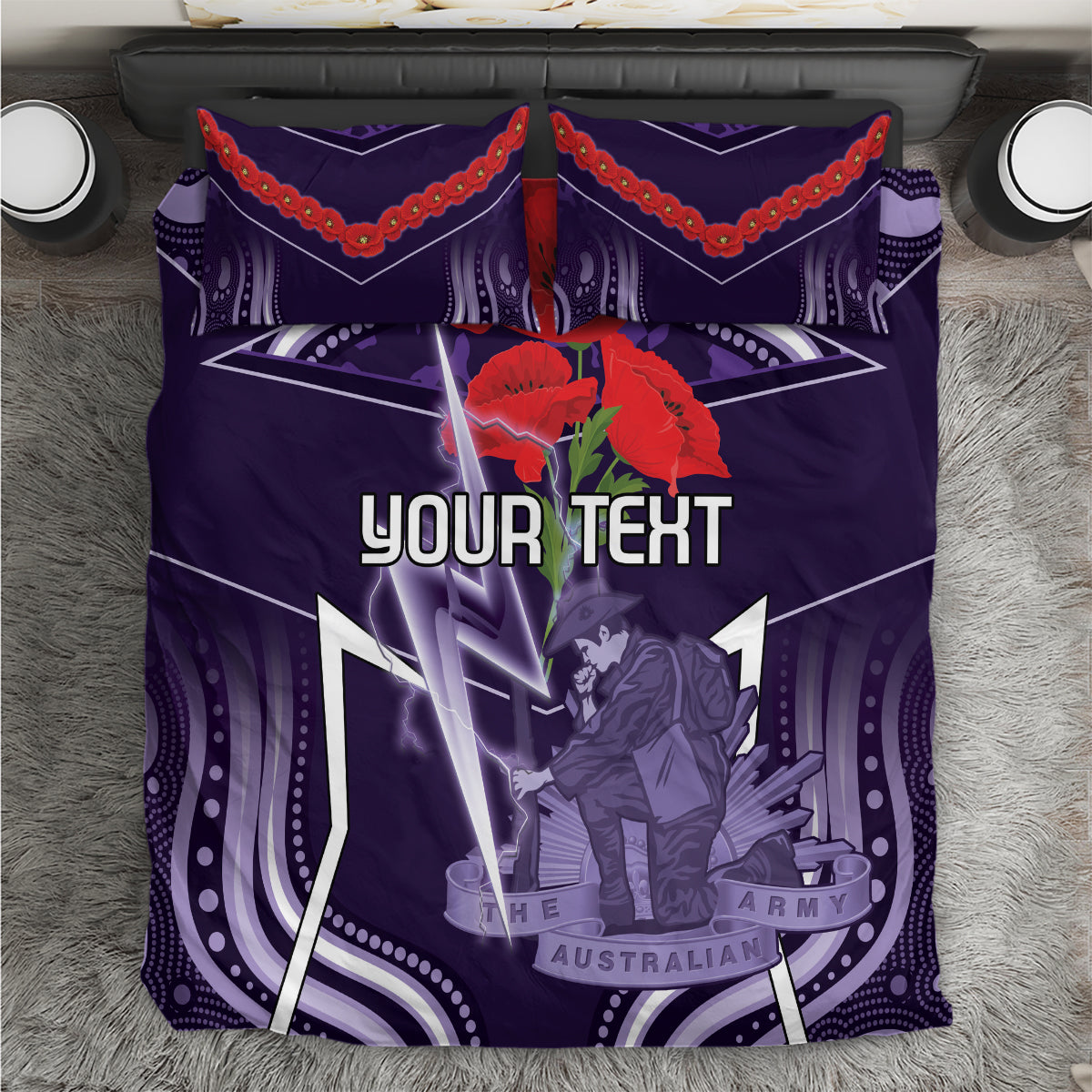 Custom Storm Rugby ANZAC Bedding Set Melbourne Gallipoli Soldier With Aboriginal Art - Vibe Hoodie Shop