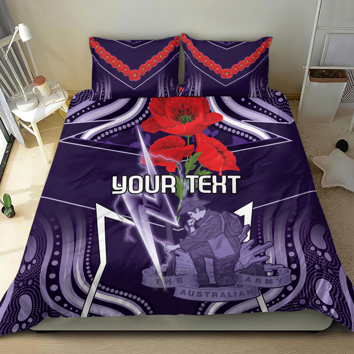 Custom Storm Rugby ANZAC Bedding Set Melbourne Gallipoli Soldier With Aboriginal Art - Vibe Hoodie Shop