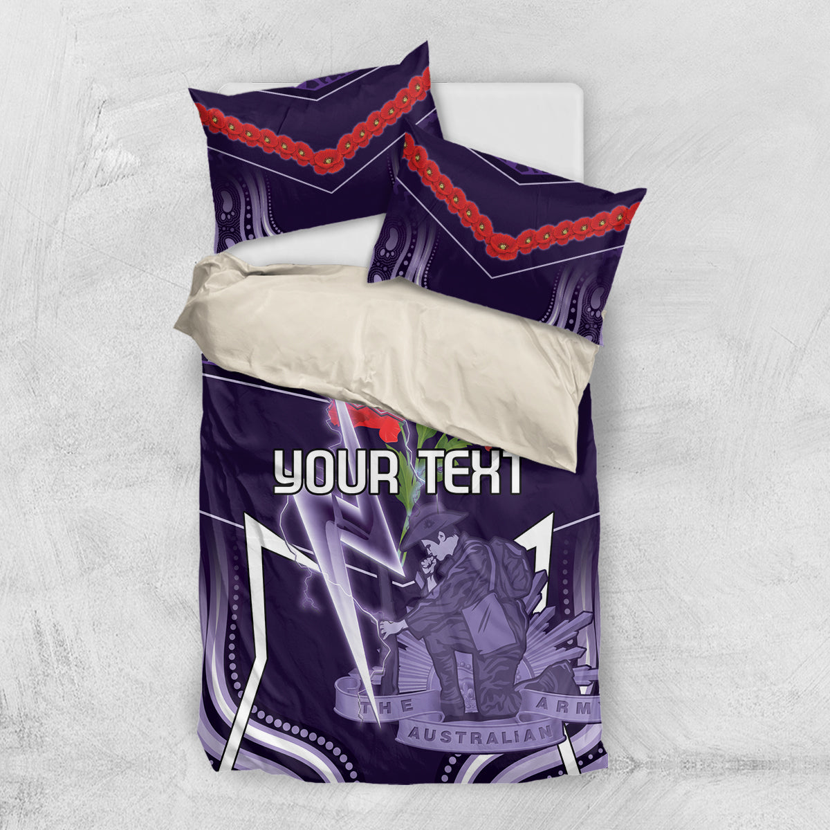 Custom Storm Rugby ANZAC Bedding Set Melbourne Gallipoli Soldier With Aboriginal Art - Vibe Hoodie Shop