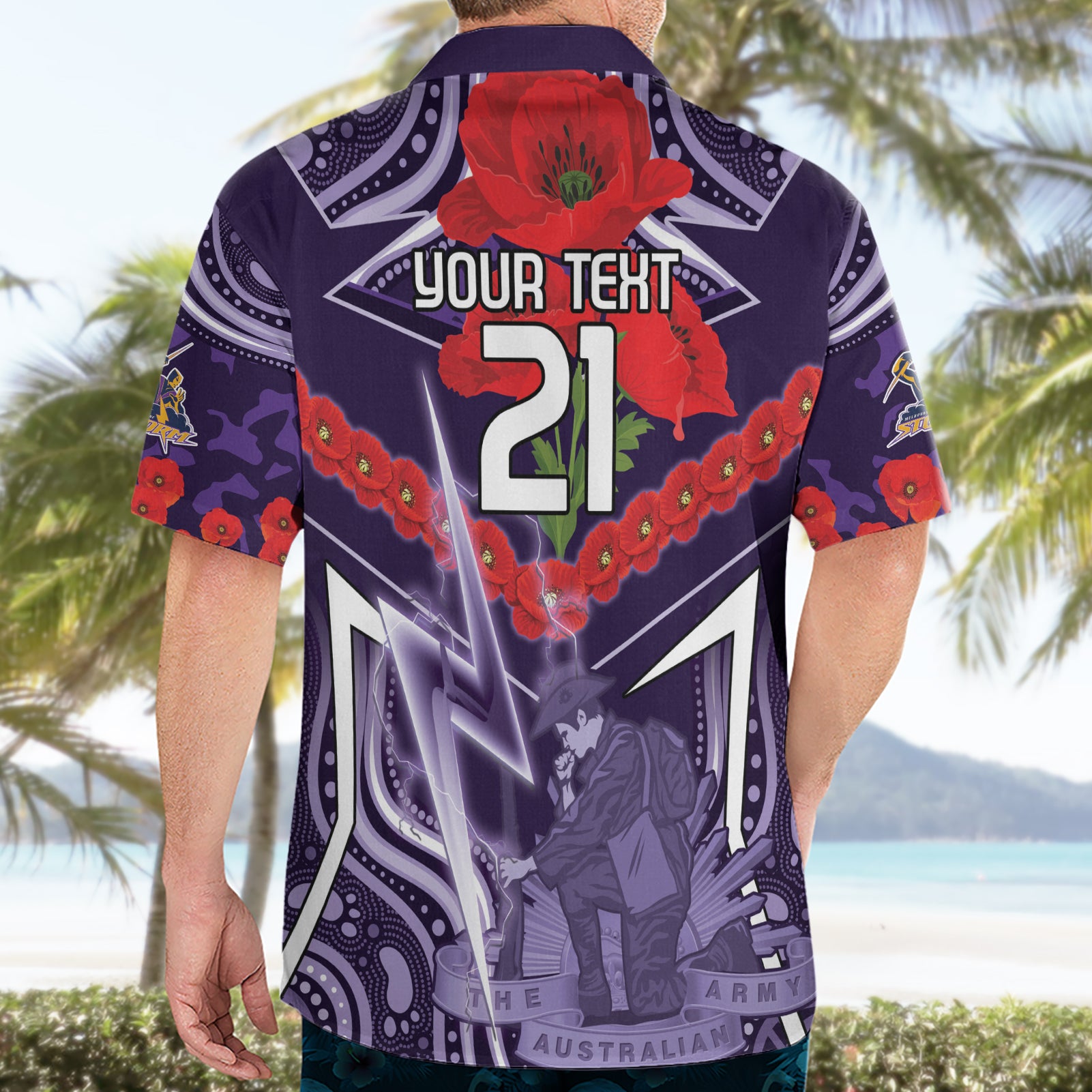 Custom Storm Rugby ANZAC Hawaiian Shirt Melbourne Gallipoli Soldier With Aboriginal Art - Vibe Hoodie Shop