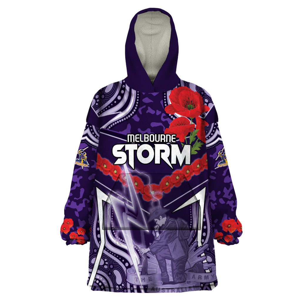 Custom Storm Rugby ANZAC Wearable Blanket Hoodie Melbourne Gallipoli Soldier With Aboriginal Art - Vibe Hoodie Shop