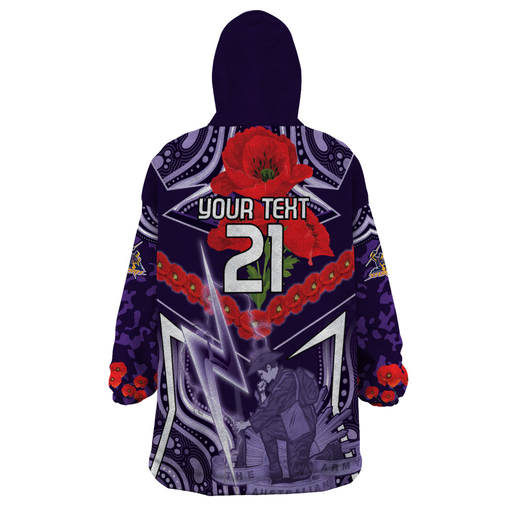 Custom Storm Rugby ANZAC Wearable Blanket Hoodie Melbourne Gallipoli Soldier With Aboriginal Art - Vibe Hoodie Shop