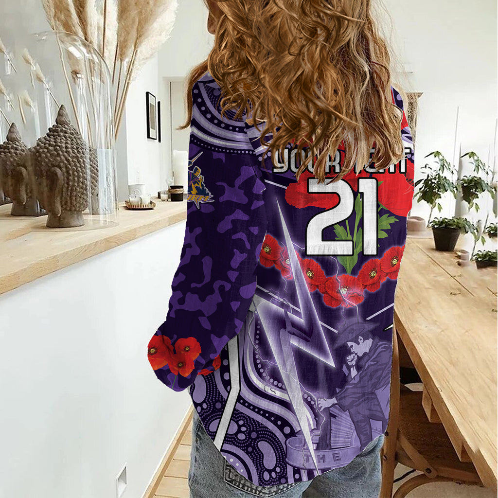 Custom Storm Rugby ANZAC Women Casual Shirt Melbourne Gallipoli Soldier With Aboriginal Art - Vibe Hoodie Shop
