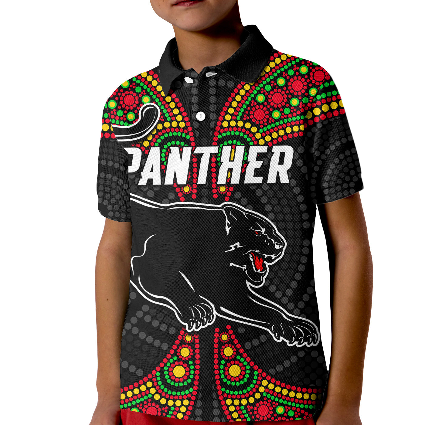 Panthers Liquorice Allsorts Rugby Aboriginal Kid Polo Shirt - Vibe Hoodie Shop