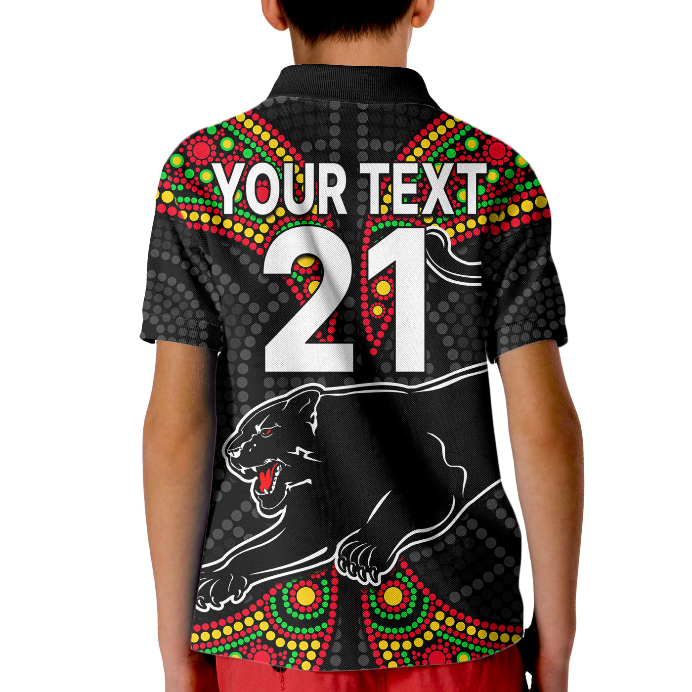 (Custom Text And Number) Panthers Liquorice Allsorts Rugby Aboriginal Kid Polo Shirt - Vibe Hoodie Shop