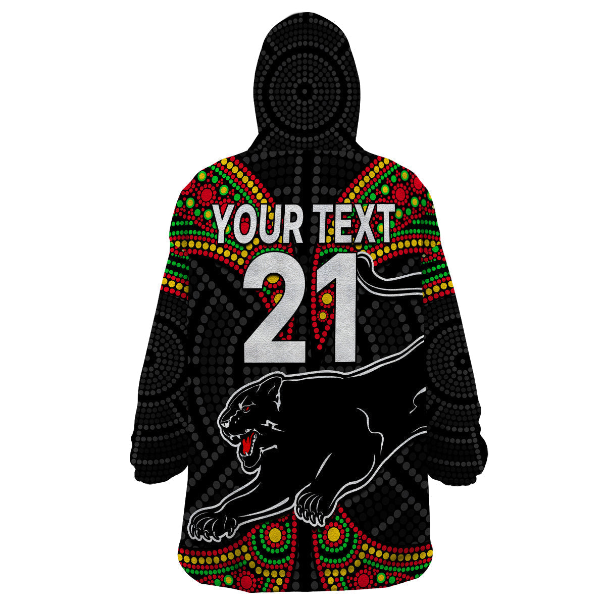 (Custom Text And Number) Panthers Liquorice Allsorts Rugby Aboriginal Wearable Blanket Hoodie - Vibe Hoodie Shop