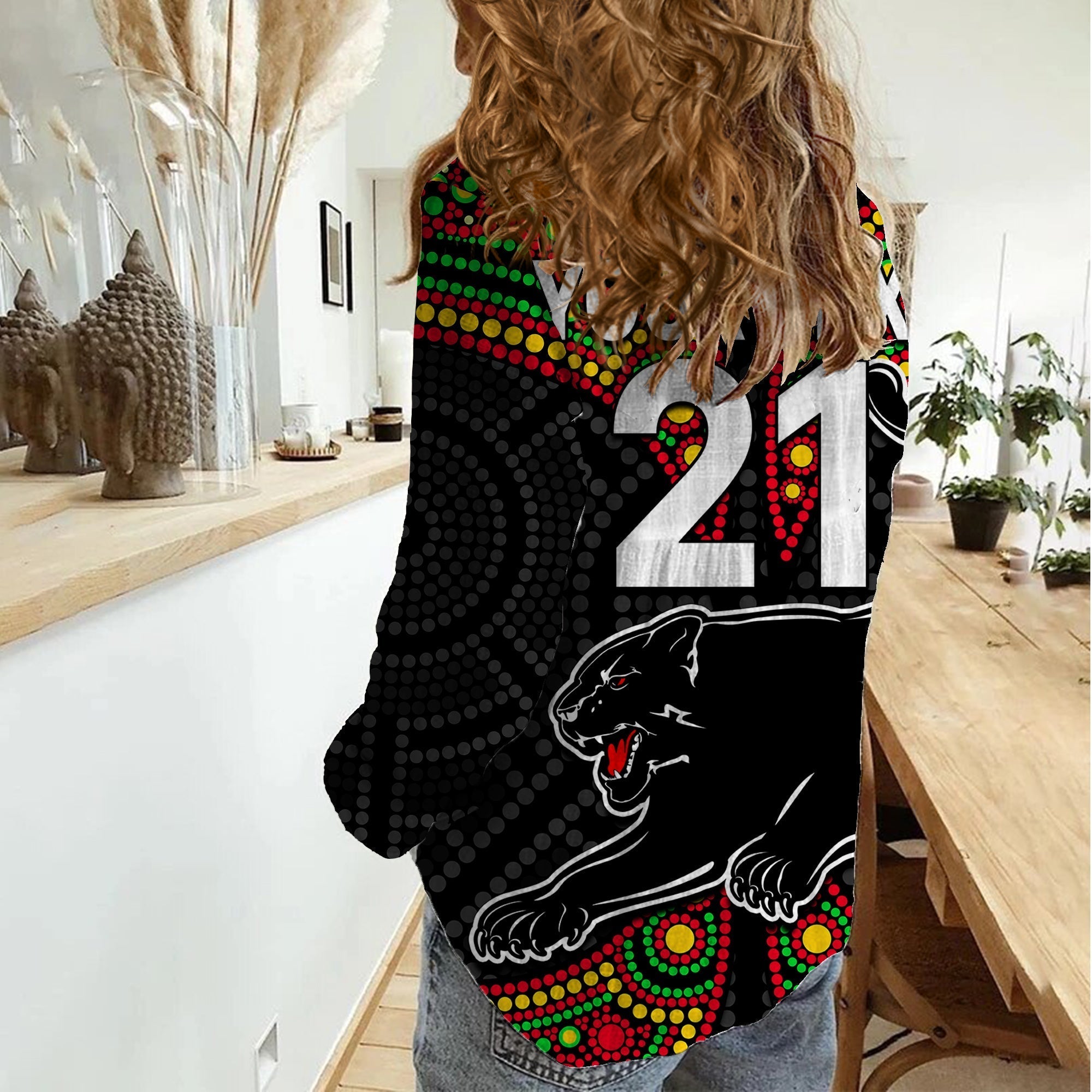 (Custom Text And Number) Panthers Liquorice Allsorts Rugby Aboriginal Women Casual Shirt - Vibe Hoodie Shop