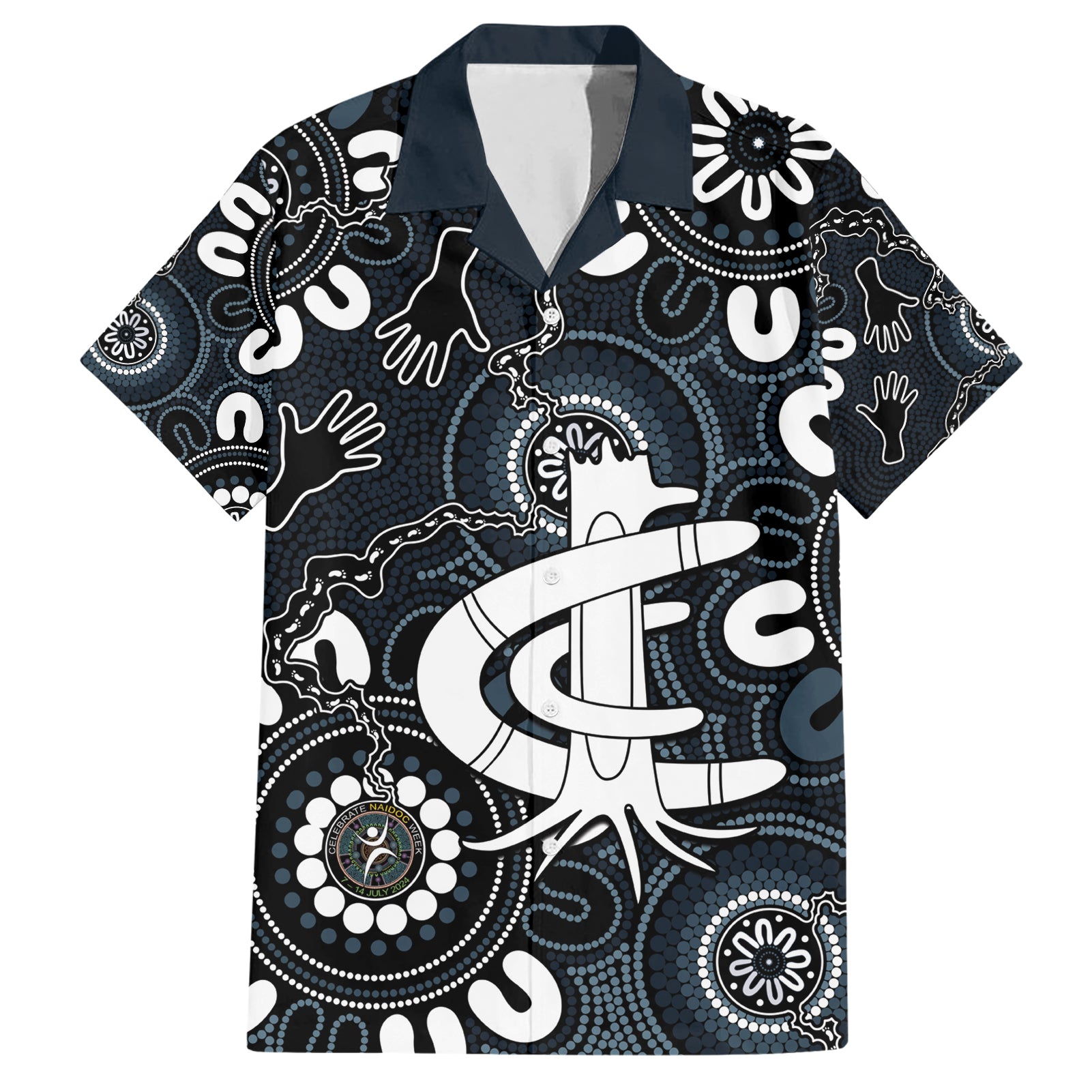 Custom Carlton Blues NAIDOC Week 2024 Hawaiian Shirt Fire Burning Aboriginal Dots Art - Vibe Hoodie Shop