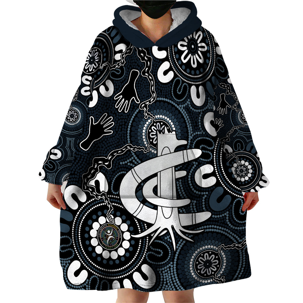 Custom Carlton Blues NAIDOC Week 2024 Wearable Blanket Hoodie Fire Burning Aboriginal Dots Art - Vibe Hoodie Shop