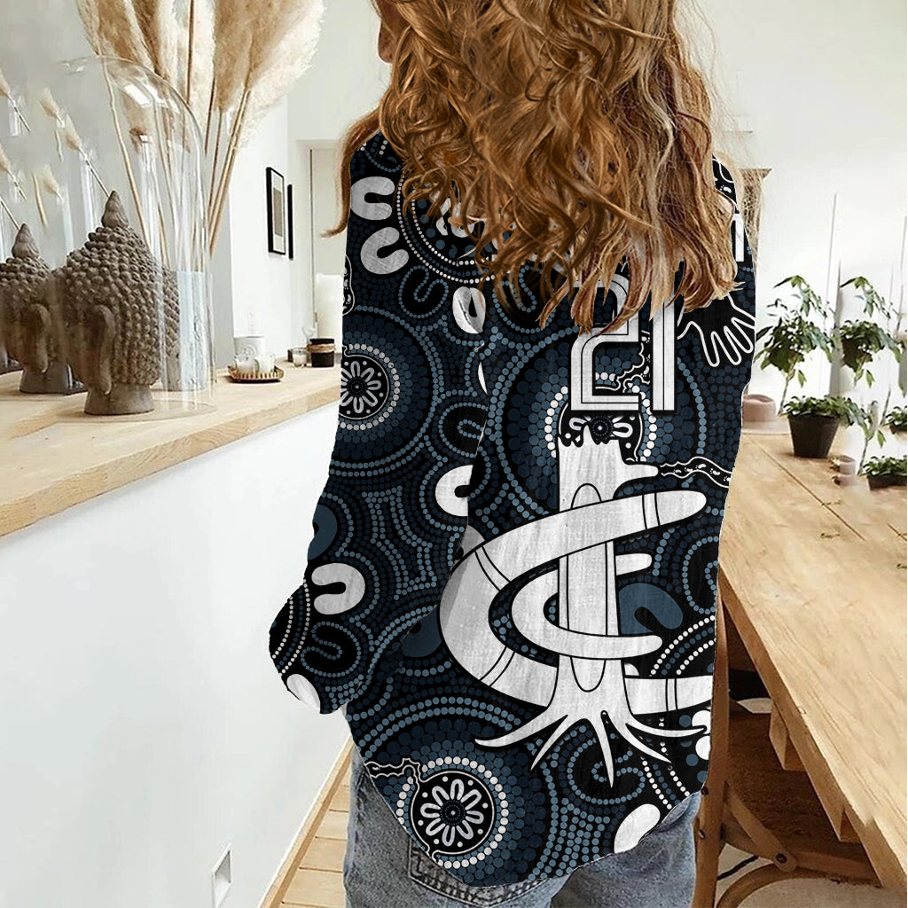 Custom Carlton Blues NAIDOC Week 2024 Women Casual Shirt Fire Burning Aboriginal Dots Art - Vibe Hoodie Shop