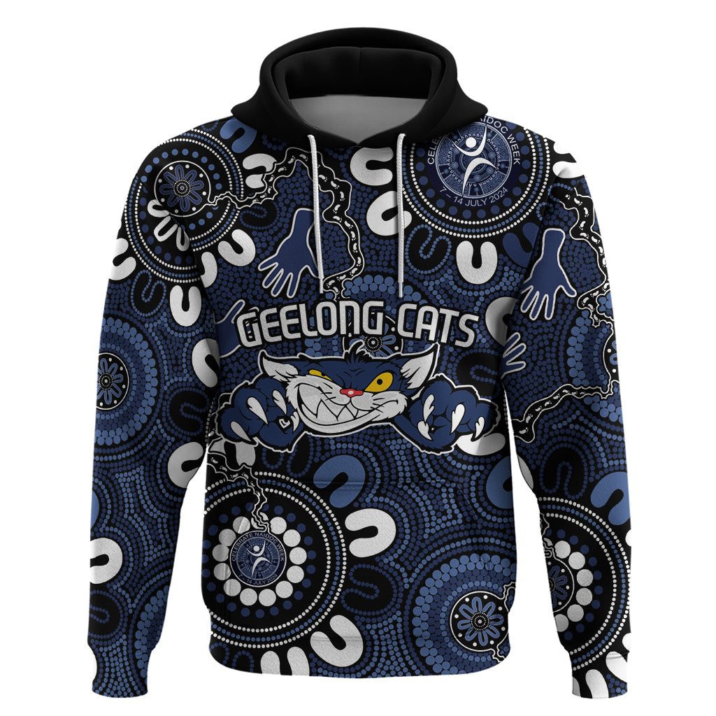 Custom Geelong Cats NAIDOC Week 2024 Hoodie Fire Burning Aboriginal Dots Art LT9 - Vibe Hoodie Shop