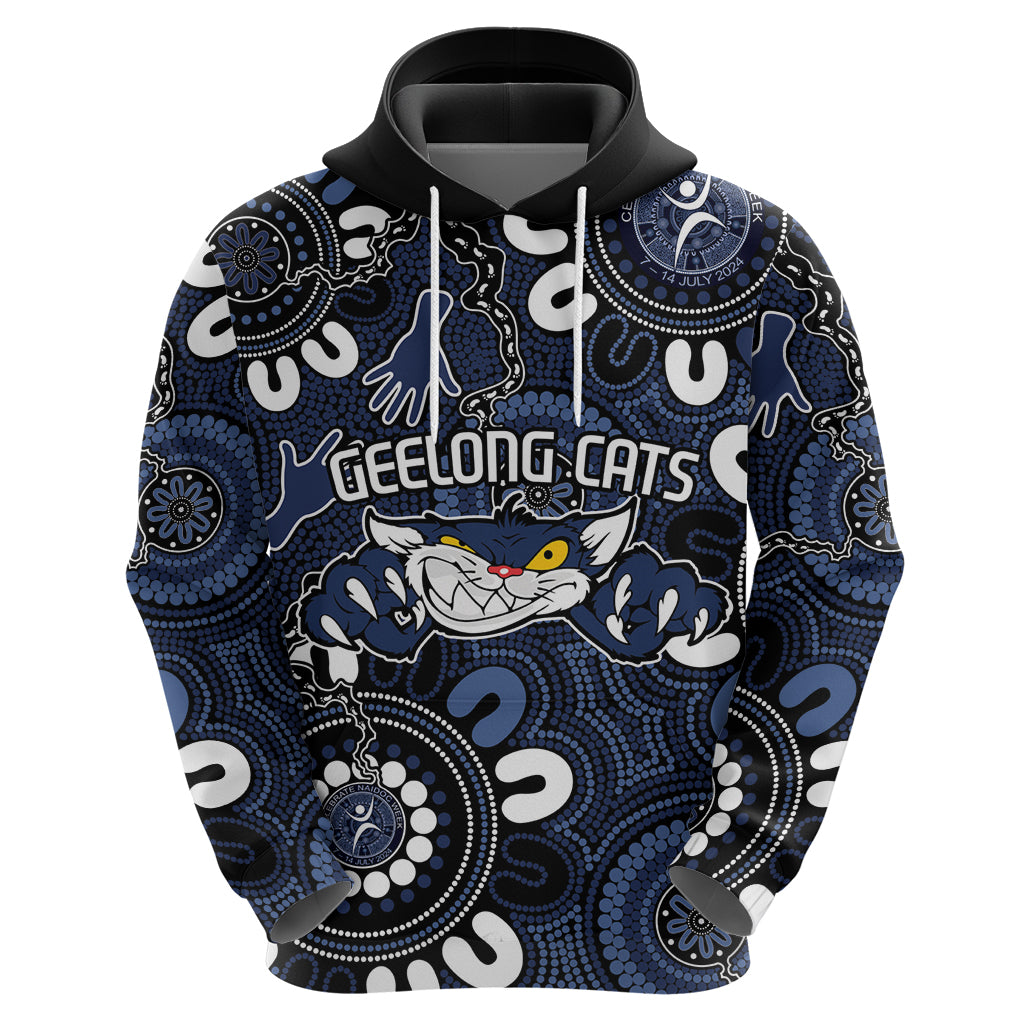 Custom Geelong Cats NAIDOC Week 2024 Hoodie Fire Burning Aboriginal Dots Art LT9 - Vibe Hoodie Shop