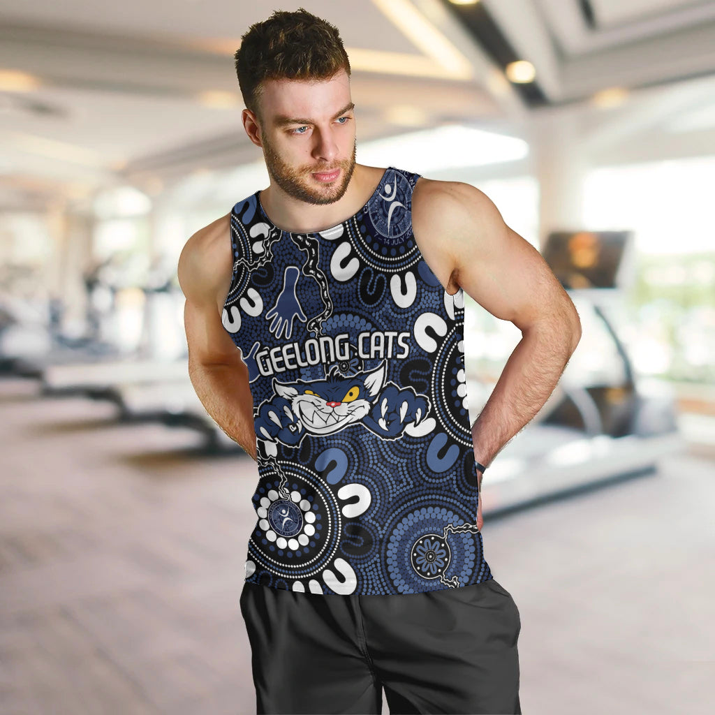 Custom Geelong Cats NAIDOC Week 2024 Men Tank Top Fire Burning Aboriginal Dots Art - Vibe Hoodie Shop