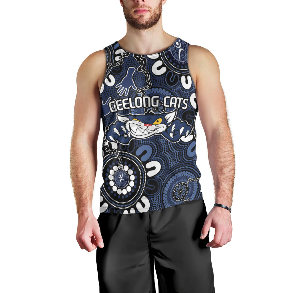 Custom Geelong Cats NAIDOC Week 2024 Men Tank Top Fire Burning Aboriginal Dots Art - Vibe Hoodie Shop