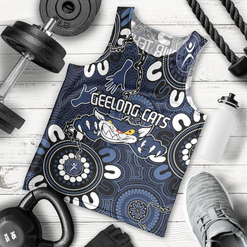 Custom Geelong Cats NAIDOC Week 2024 Men Tank Top Fire Burning Aboriginal Dots Art - Vibe Hoodie Shop