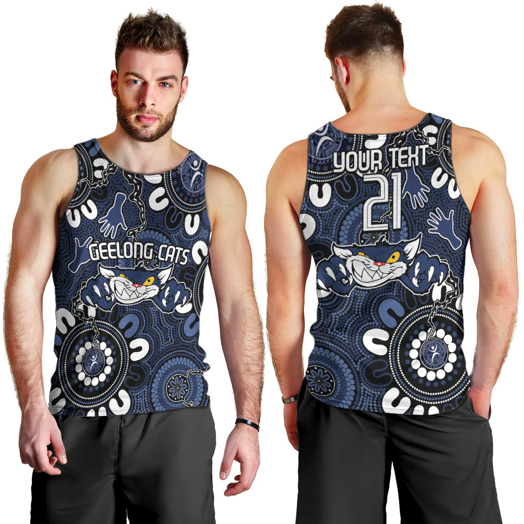 Custom Geelong Cats NAIDOC Week 2024 Men Tank Top Fire Burning Aboriginal Dots Art - Vibe Hoodie Shop