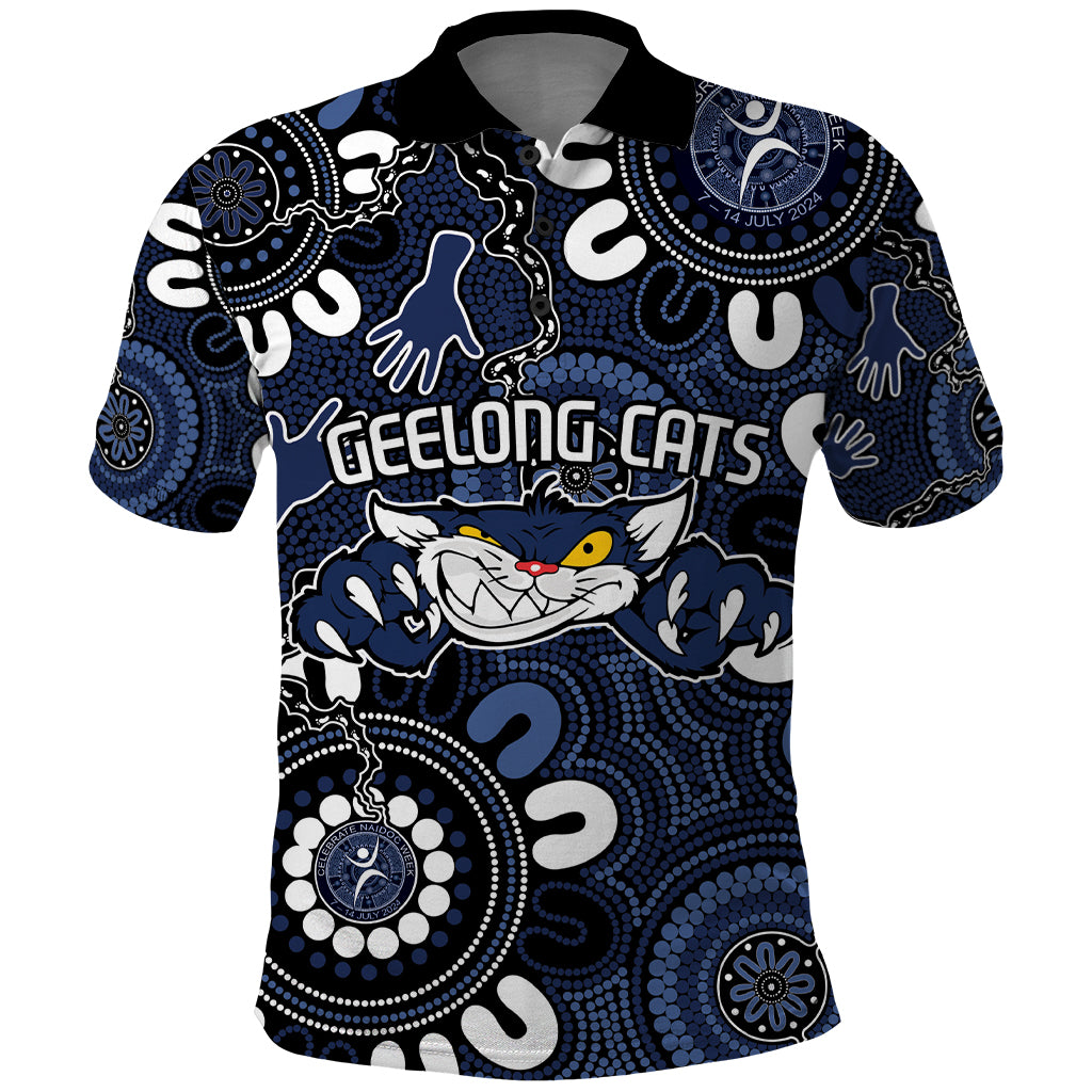 Custom Geelong Cats NAIDOC Week 2024 Polo Shirt Fire Burning Aboriginal Dots Art LT9 - Vibe Hoodie Shop