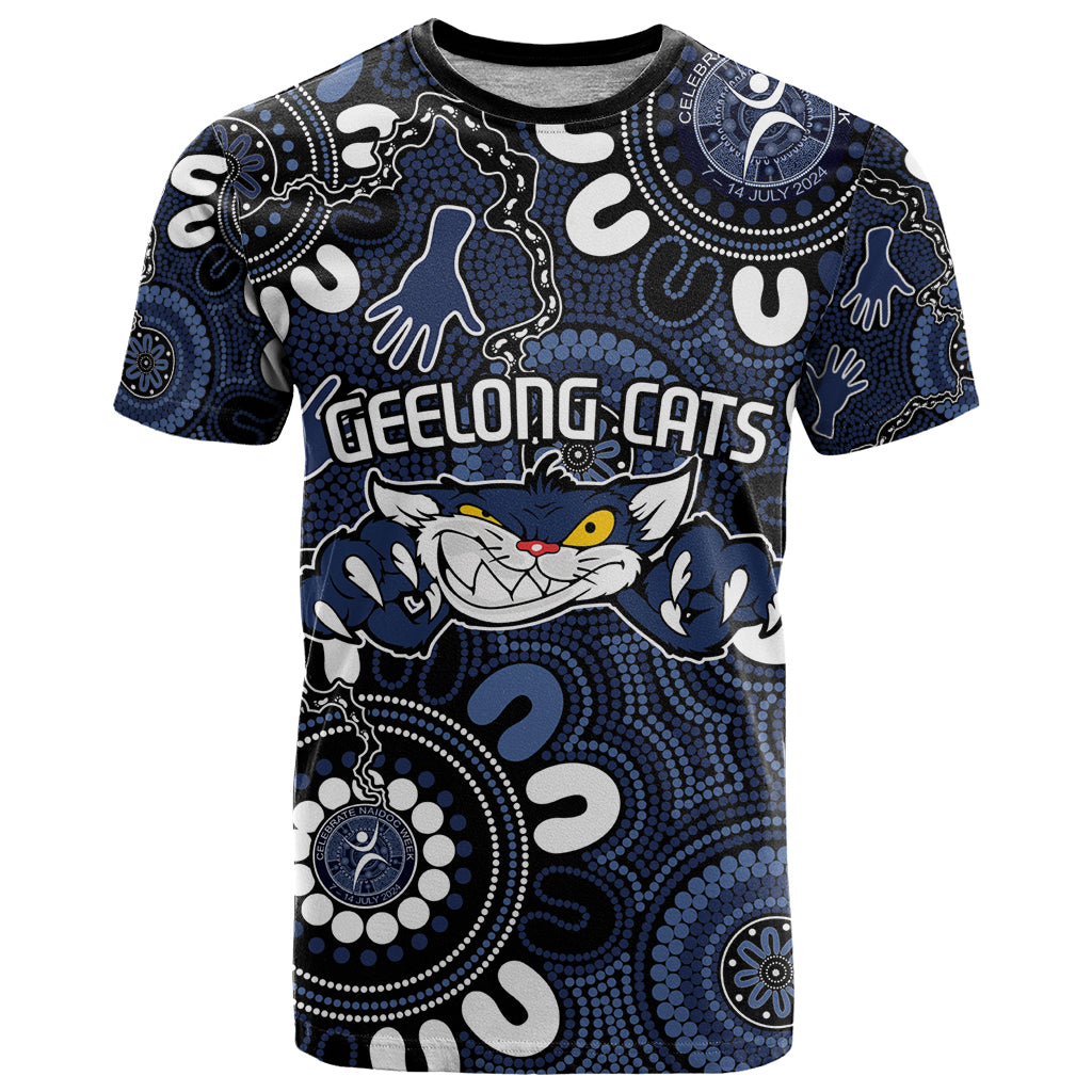 Custom Geelong Cats NAIDOC Week 2024 T Shirt Fire Burning Aboriginal Dots Art LT9 - Vibe Hoodie Shop