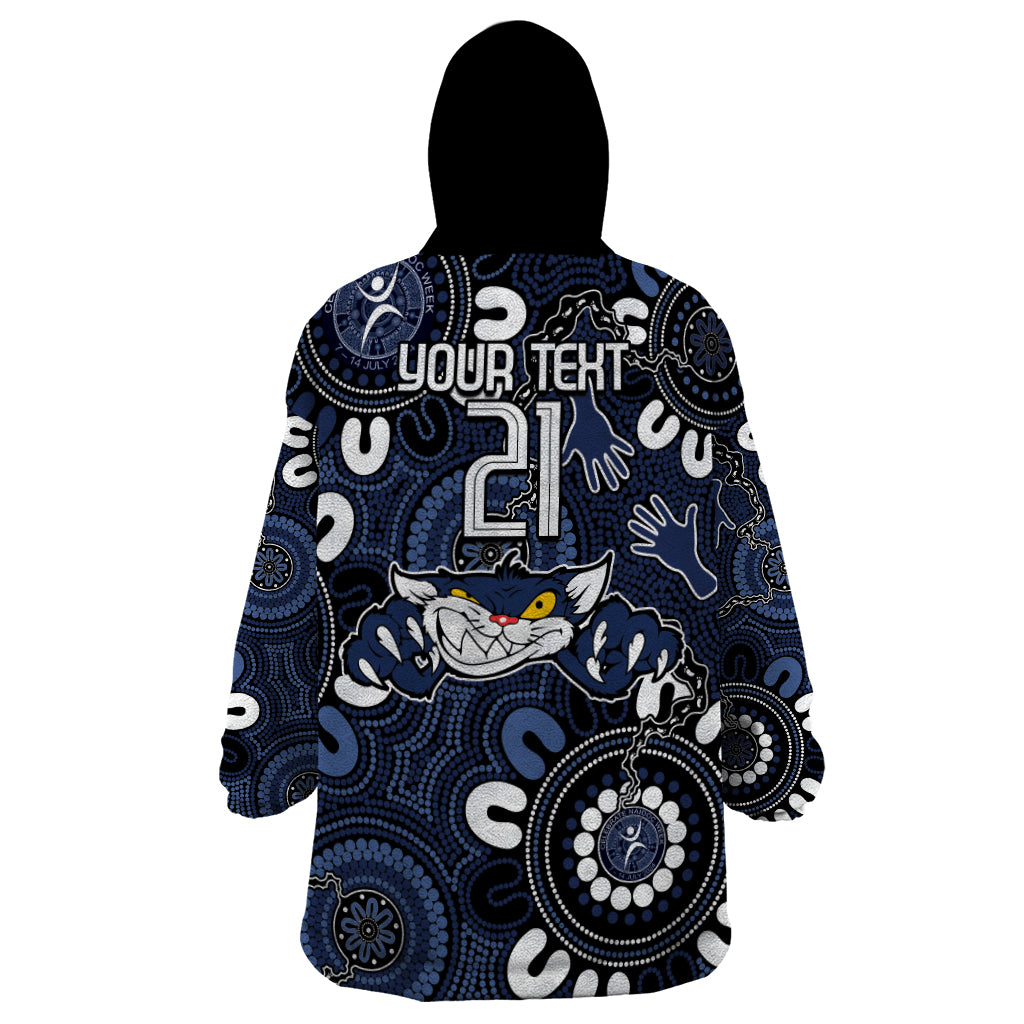 Custom Geelong Cats NAIDOC Week 2024 Wearable Blanket Hoodie Fire Burning Aboriginal Dots Art - Vibe Hoodie Shop